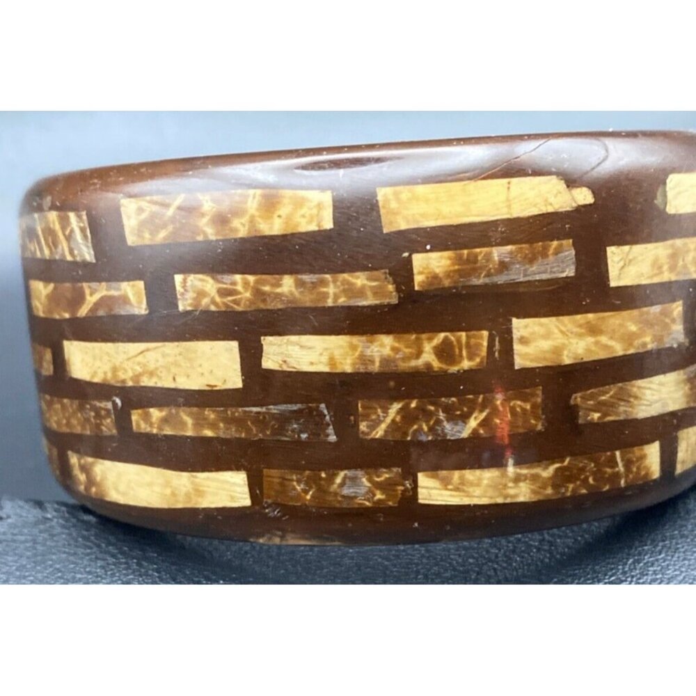 Signed Kenneth Lane Bangle Bracelet  1.5" Wide Inlaid Burled Chunky Wood 8" LOOK - Picture 14 of 15